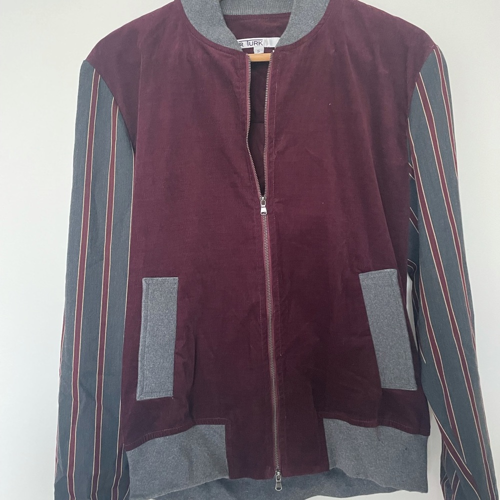 Mr. Turk Burgundy Corduroy Jacket w/ grey striped sleeves